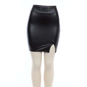 USA High Waist Split Hem Pu Leather Women Skirt Beautiful style stretches, S-M-L